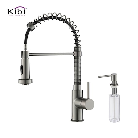 Kibi Aurora Single Handle Pull Down Kitchen Sink Faucet with Soap Dispenser C-KKF2003TT-KSD100TT